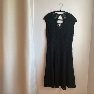 Black Lace Midi Dress with Silver accent Peep-Hole-size 6